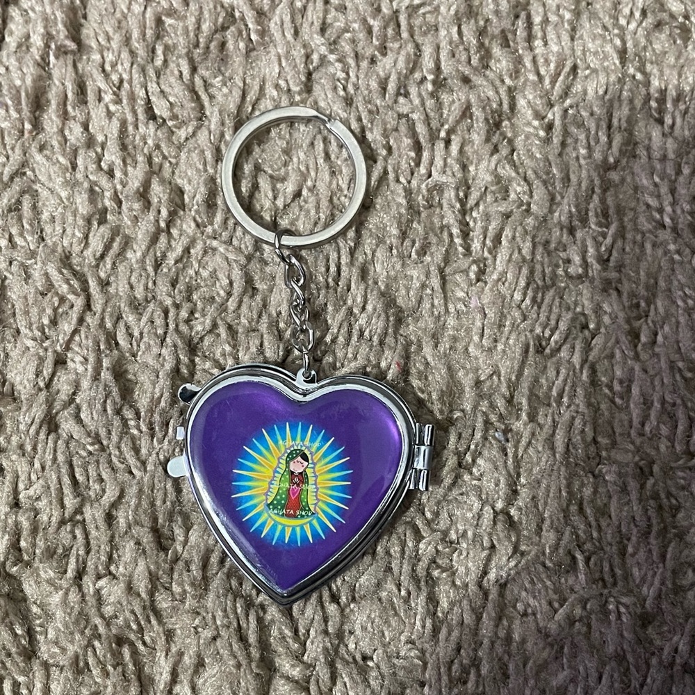 purple rosa de guadalupe mirror keychain